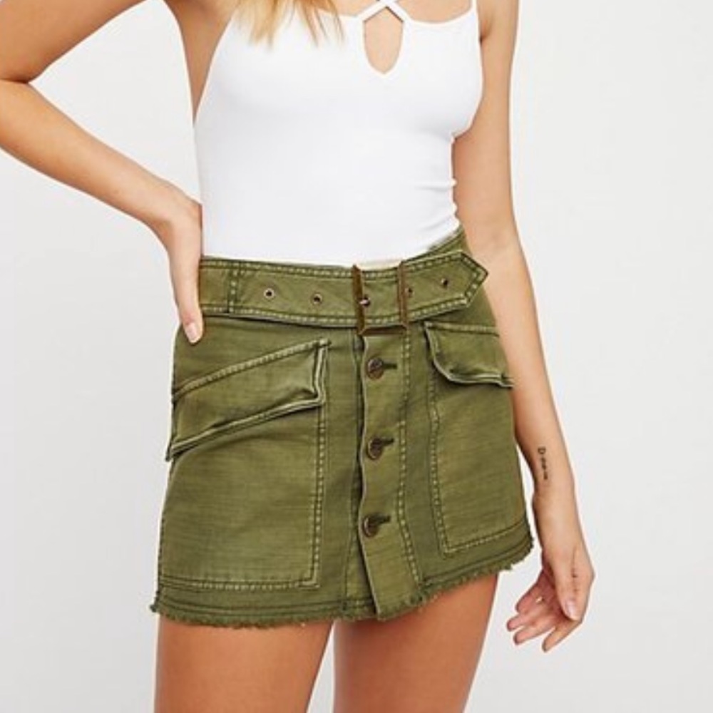 army green mini skirt